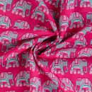 Baumwoll Voile - Elephant - fuchsia/türkis