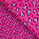 Doubleface Baumwoll Stepper - Leo Blumen - pink/türkis