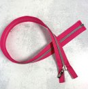 Reißverschluss - teilbar - 80 cm - pink/silbergrau metallisiert